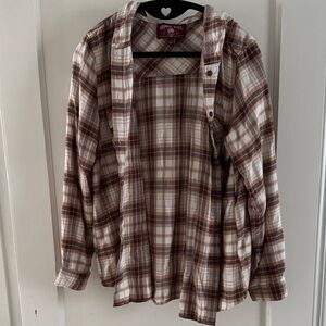 Hippie Rose Tan and Cream Plaid Shirt